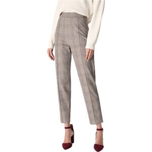 Lulu's Plaid Attitude Taupe High Waisted Pants Size Large